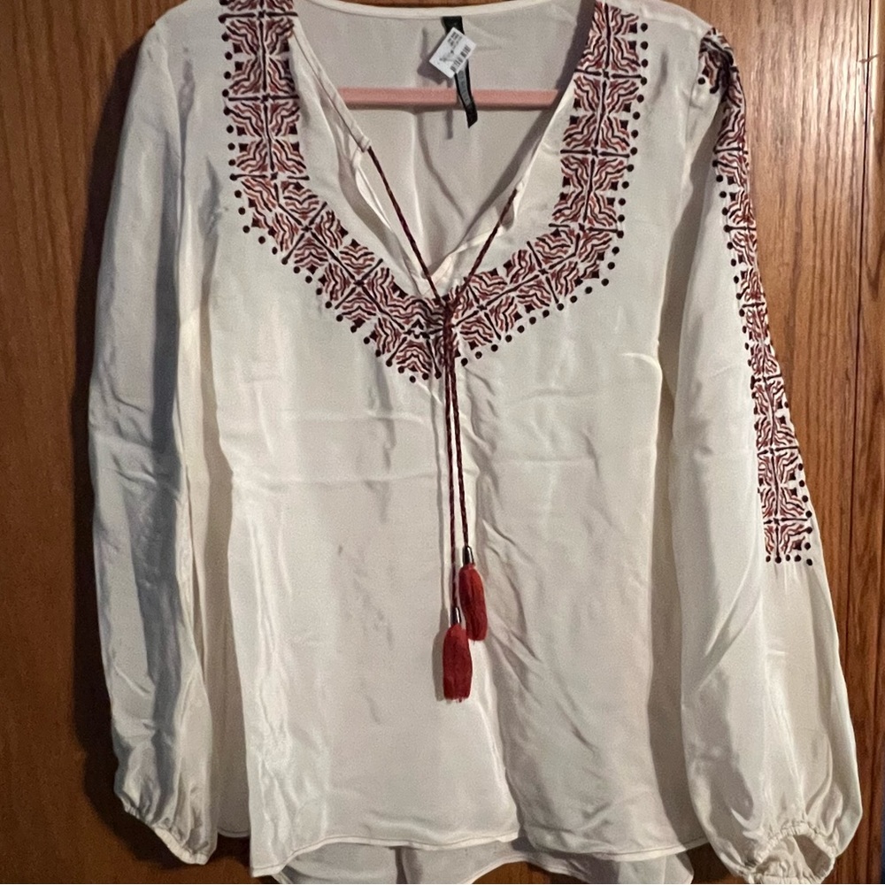 Women's Plenty by Tracy Reese Blouse Top Embroidered Tie M NWT